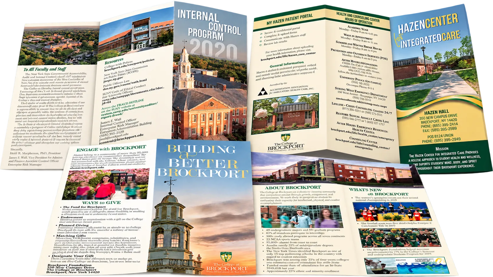 The Internal Control Program 2020, Hazen Center for Integrated Care and Building a Better Brockport brochures, folded open