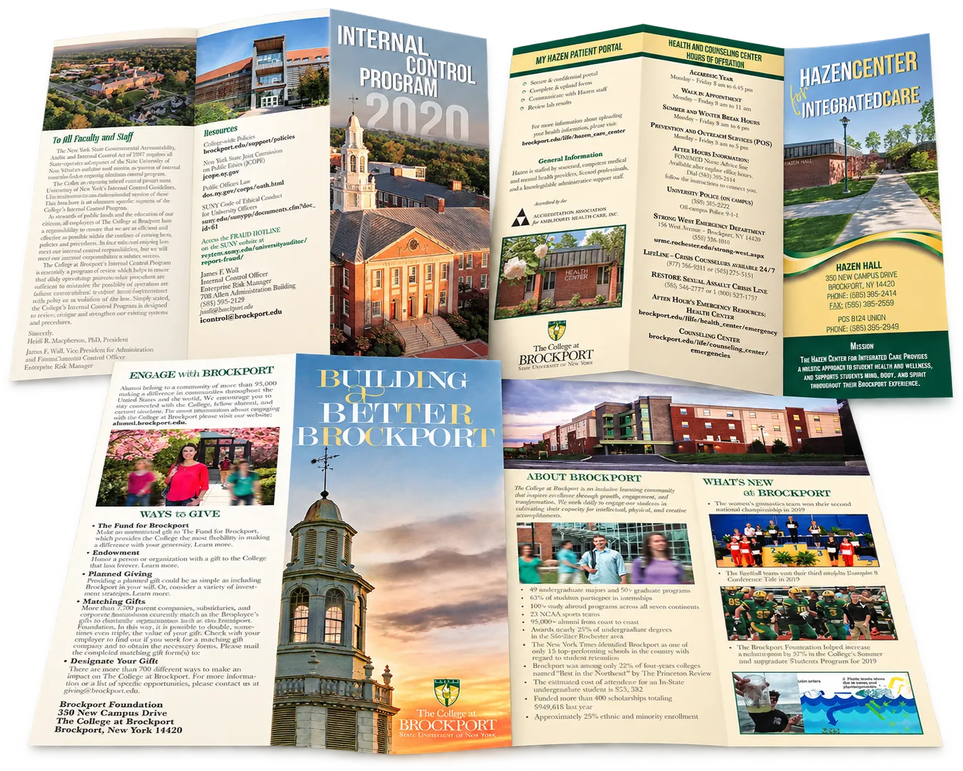 The Internal Control Program 2020, Hazen Center for Integrated Care and Building a Better Brockport brochures, folded open