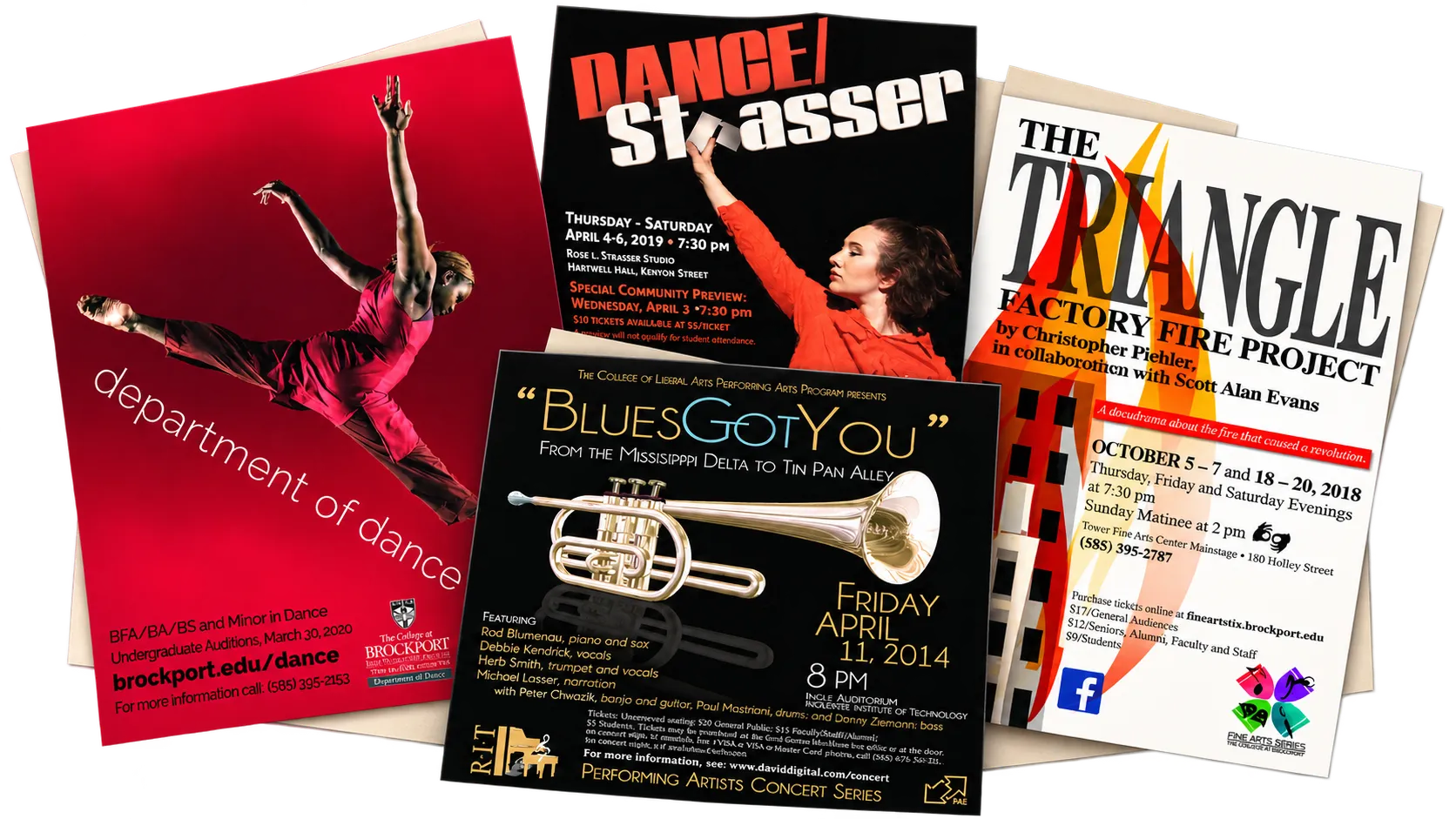 The Department of Dance, Dance/Strasser, Triangle Factory Fire Project and Blues Got You posters