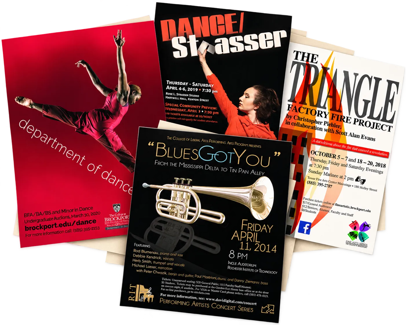 The Department of Dance, Dance/Strasser, Triangle Factory Fire Project and Blues Got You posters